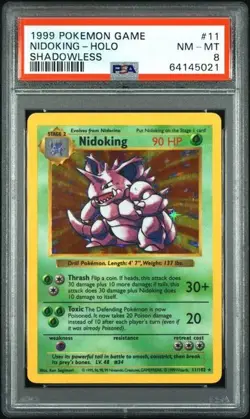 1999 Nidoking 11/102 Pokemon Base Set Shadowless Holo foil vintage PSA 8 NM Mint - Image 2