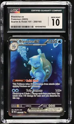 CGC 10 GEM MINT Blastoise EX 200/165 Special Illustration Rare Pokemon Card - Image 1