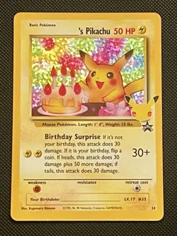 Pokemon Pikachu Birthday Celebrations Holo Card 24 Black Star Classic Collection - Image 1
