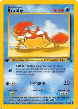 Krabby 51/62 - 1ST EDITION - Fossil SET - VINTAGE WOTC POKEMON CARD - LP - Image 1