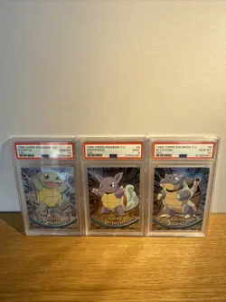 Pokemon Card Topps - SQUIRTLE PSA 10, WARTORTLE PSA 9, BLASTOISE PSA 10 ALL HOLO - Image 1