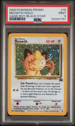 2000 Pokemon Black Star Promo Meowth Holo #10 PSA 9 - Image 1