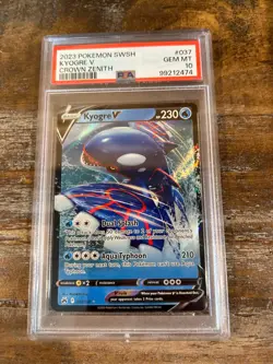 POKEMON 2023 Crown Zenith KYOGRE V #037 PSA 10 Gem Mint RARE - Image 1