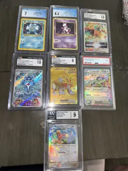 Pokemon Lot Of 7 Slabs!! Cgc PSA Wcg, Cracked Ice Holo Mew!!Base Set 2 Poliwrath - Image 1