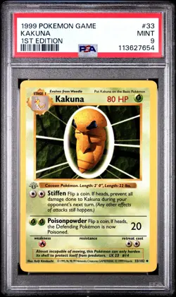 Pokemon Base Set 1st Edition Shadowless Grey Gray Stamp Kakuna 33/102 PSA 9 - Image 1
