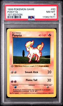 Pokemon Base Set 1st Edition Shadowless Grey Gray Stamp Ponyta 60/102 PSA 8 - Image 1
