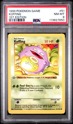 Pokemon Base Set 1st Edition Shadowless Grey Gray Stamp Koffing 51/102 PSA 8 - Image 1