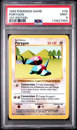 Pokemon Base Set 1st Edition Shadowless Grey Gray Stamp Porygon 39/102 PSA 9 - Image 1