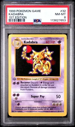 Pokemon Base Set 1st Edition Shadowless Grey Gray Stamp Kadabra 32/102 PSA 8 - Image 1