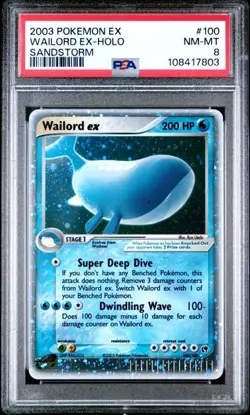 2003 Wailord Ex 100/100 Sandstorm Pokemon Holo foil vintage e-reader PSA 8 - Image 2