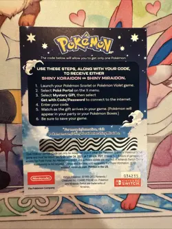 Shiny Koraidon Or Miraidon Pokemon Scarlet Violet Code Card - NEW UNSCRATCHED - Image 2