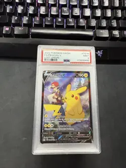 2022 POKEMON SWORD & SHIELD LOST ORIGIN #TG16 FULL ART/PIKACHU V PSA 9 - Image 1