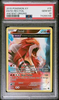 2015 POKEMON XY ANCIENT ORIGINS #15 ENTEI - REVERSE FOIL PSA 10 POP 28 - Image 1