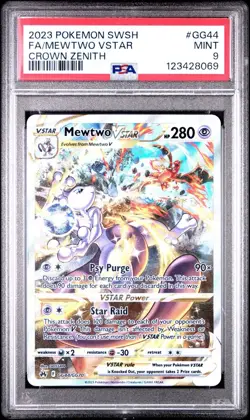 2023 POKEMON SWORD AND SHIELD CROWN ZENITHFULL ART/MEWTWO VSTAR GG44 PSA 9 - Image 1