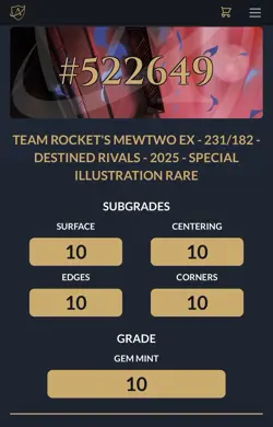 ACE 10 ✅ Perfect Subs 💎Pokemon Team Rockets Mewtwo EX 231/182🌸Destined Rivals - Image 4
