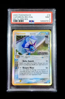 2005 Pokemon Ex Delta Species Vaporeon Reverse Holo 18/113 PSA 9 - Image 1