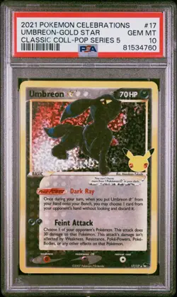 2021 Pokemon Celebrations Classic Coll Umbreon Gold Star #17 Pop Series 5 PSA 10 - Image 1