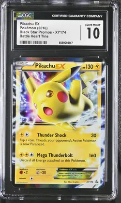 CGC 10 GEM MINT Pikachu EX 2016 Black Star Promos XY174 Pokemon Card - Image 1
