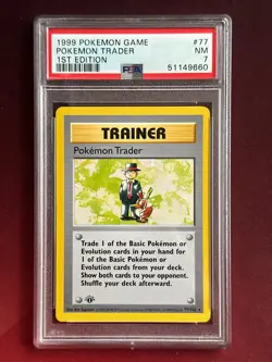 POKEMON TRADER 77/102 Base Set PSA 7 NM 1st EDITION Shadowless Pokemon TCG card - Image 1