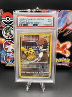 2019 POKEMON SUN & MOON COSMIC ECLIPSE SECRET #241 FULL ART/PIKACHU PSA 9 - Image 1