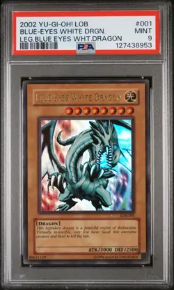 Yu-Gi-Oh! Blue-Eyes White Dragon 2002 LOB-001 Ultra Rare Holo Card PSA 9 - Image 1