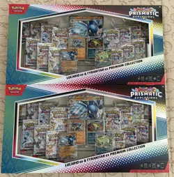 2x Pokemon Prismatic Evolutions Lucario Tyranitar ex Premium Collection Sams - Image 1