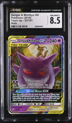 CGC 8.5 Gengar & Mimikyu GX 2019 Team Up 53/181 Holo Pokemon Card - Image 1