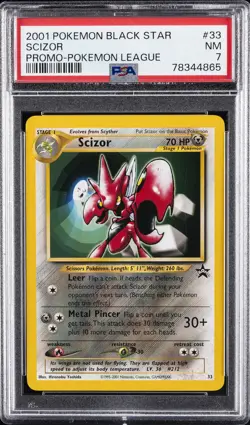 2001 POKEMON PROMO BLACK STAR POKEMON LEAGUE #33 SCIZOR PSA 7 - Image 1