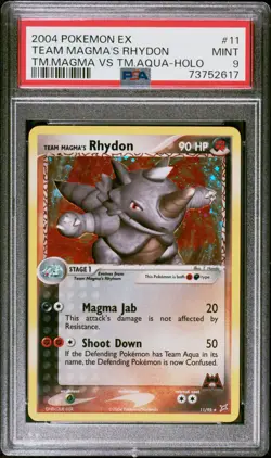 2004 Pokemon EX Team Magma Vs. Team Aqua Team Magma's Rhydon Holo 11/95 PSA 9 - Image 1