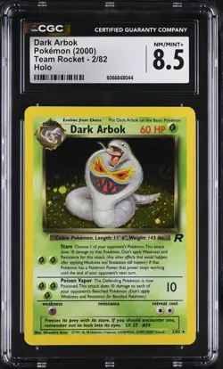 CGC 8.5 Dark Arbok 2000 Team Rocket 2/82 Holo SWIRL Pokemon Card - Image 1