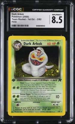 CGC 8.5 Dark Arbok Team Rocket 1st Edition 2/82 Holo Pokemon Card - Image 1