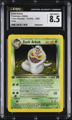 CGC 8.5 Dark Arbok Team Rocket 1st Edition 2/82 Holo Pokemon Card - Image 1
