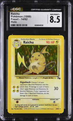 CGC 8.5 Raichu 1999 Fossil 14/62 Holo Pokemon Card - Image 1