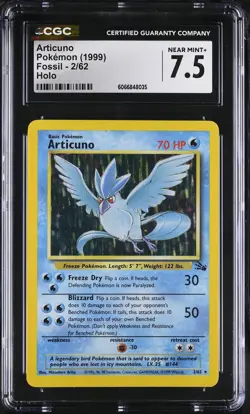 CGC 7.5 Articuno 1999 Fossil 2/62 Holo Pokemon Card - Image 1