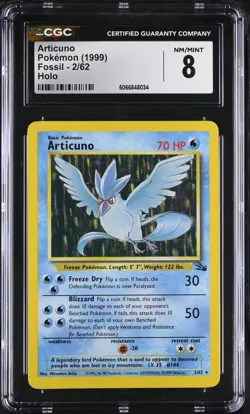 CGC 8 Articuno 1999 Fossil 2/62 Holo Pokemon Card - Image 1