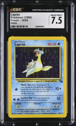 CGC 7.5 Lapras 1999 Fossil 10/62 Holo Pokemon Card - Image 1