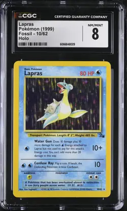CGC 8 Lapras 1999 Fossil 10/62 Holo Pokemon Card - Image 1