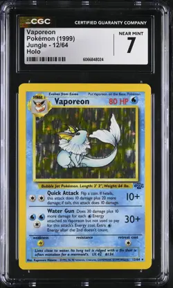 CGC 7 Vaporeon 1999 Jungle 12/64 Holo Pokemon Card - Image 1