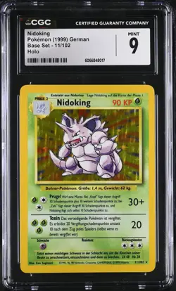 CGC 9 MINT Nidoking 1999 Base Set 11/102 Holo Pokemon Card - Image 1