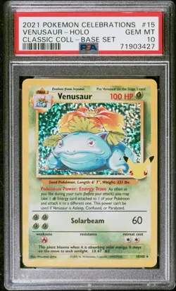 Pokemon Venusaur Holo Celebrations Classic Collection 15/102 PSA 10 Gem Mint - Image 1