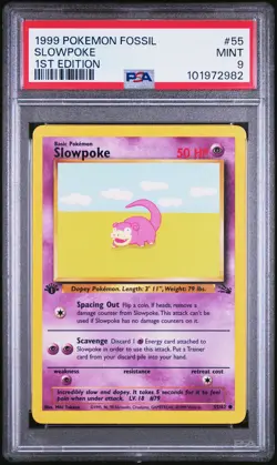1999 POKEMON FOSSIL 1ST ED #55 SLOWPOKE PSA 9 - Image 1