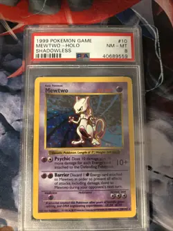 PSA 8 NM-MT Pokemon Base Set Shadowless Unlimited Mewtwo 10/102 Holo Rare - Image 1