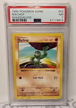 Machop 52/102 Base Set Shadowless 1999 Pokemon Card Game Graded PSA Near Mint 7 - Image 1