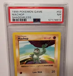 Machop 52/102 Base Set Shadowless 1999 Pokemon Card Game Graded PSA Near Mint 7 - Image 2