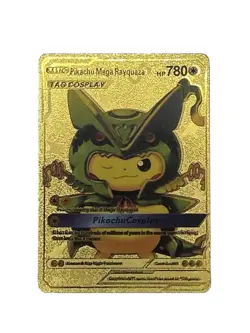 Pikachu Mega Rayquaza Tag Cosplay Gold Foil Fan Art Display Pokemon Card NM/M - Image 1