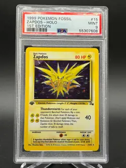 1999 POKEMON FOSSIL 1ST EDITION ZAPDOS HOLO #15 | PSA 9 - Image 1
