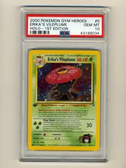 Pokemon PSA 10 GEM MINT Erika's Vileplume 1st Edition Gym Heroes Holo Card 5/132 - Image 1