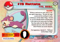 RATTATA #19 - BLUE Logo - NON-HOLO - SERIES 1 - TOPPS Pokemon Card - NM/LP - Image 2