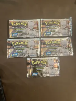 POKEMON TOPPS 1ST MOVIE 1ST EDITION 5 COUNT LOT BOOSTER PACKS BLUE LABEL - Image 1