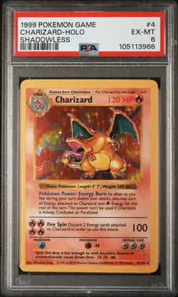 1999 Pokemon Game TCG CHARIZARD SHADOWLESS HOLO PSA 6 EX-MT 4/102 ENGLISH - Image 1
